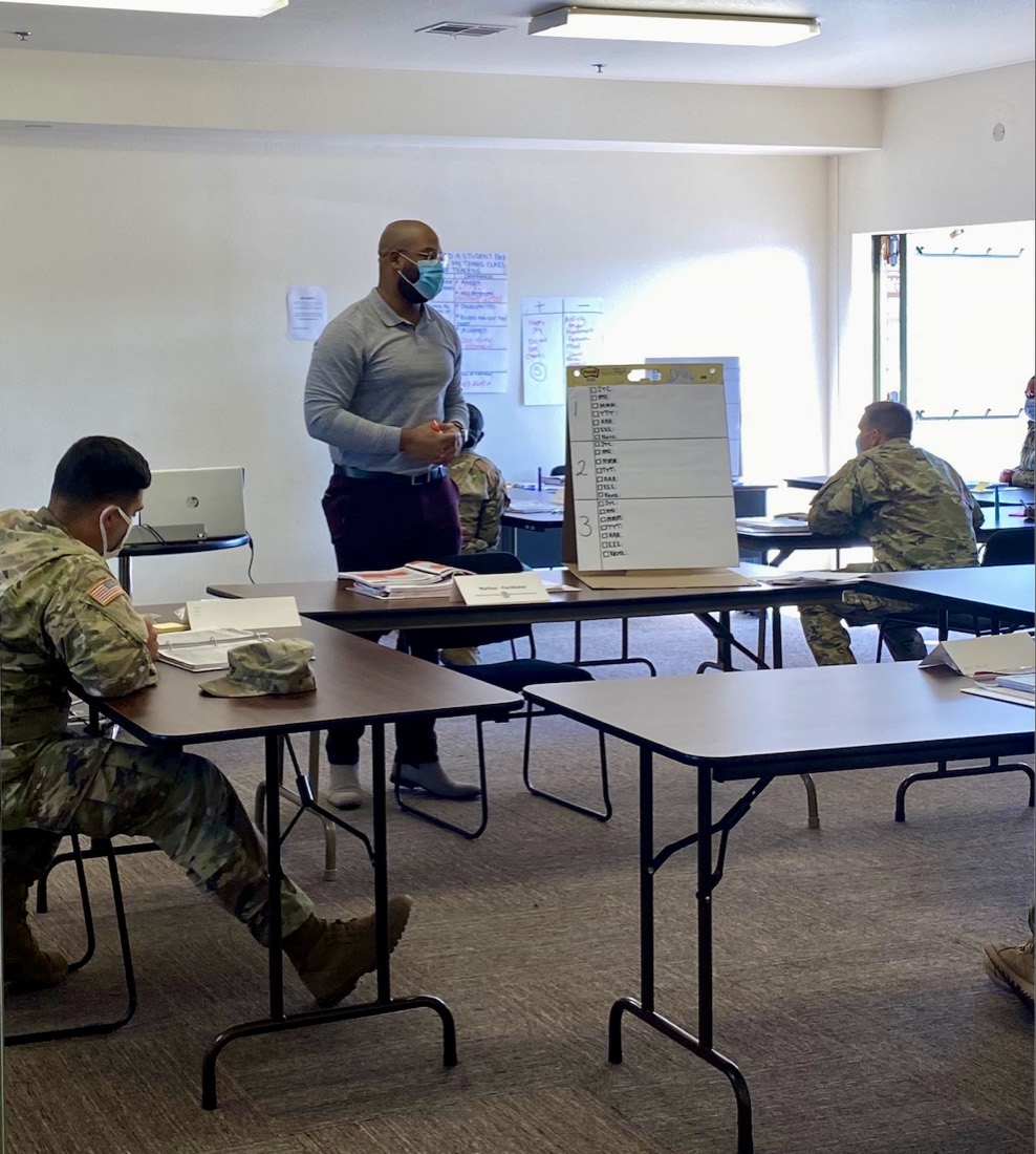 Markus Hawkins leading a Master Resilience Trainer session at Fort Bliss, Texas